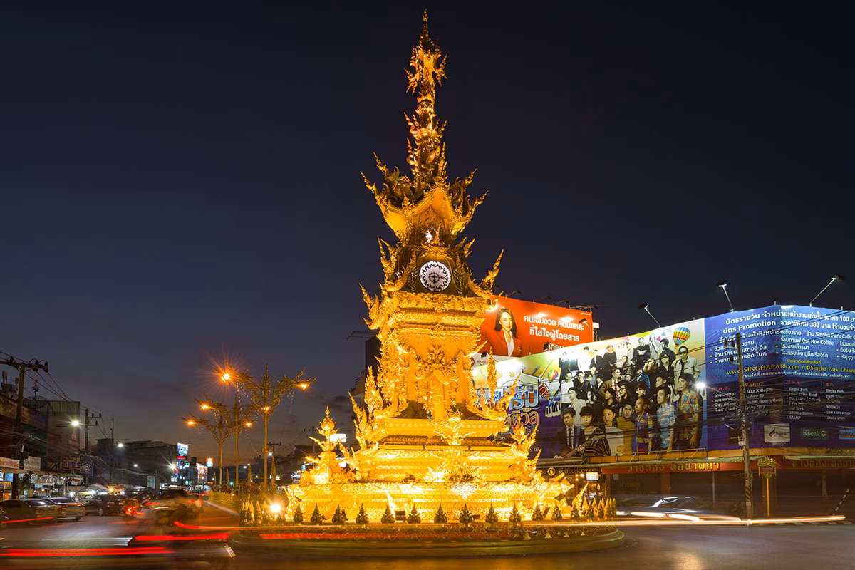 Golden Clock in the centre of Chiang Rai, Thailand