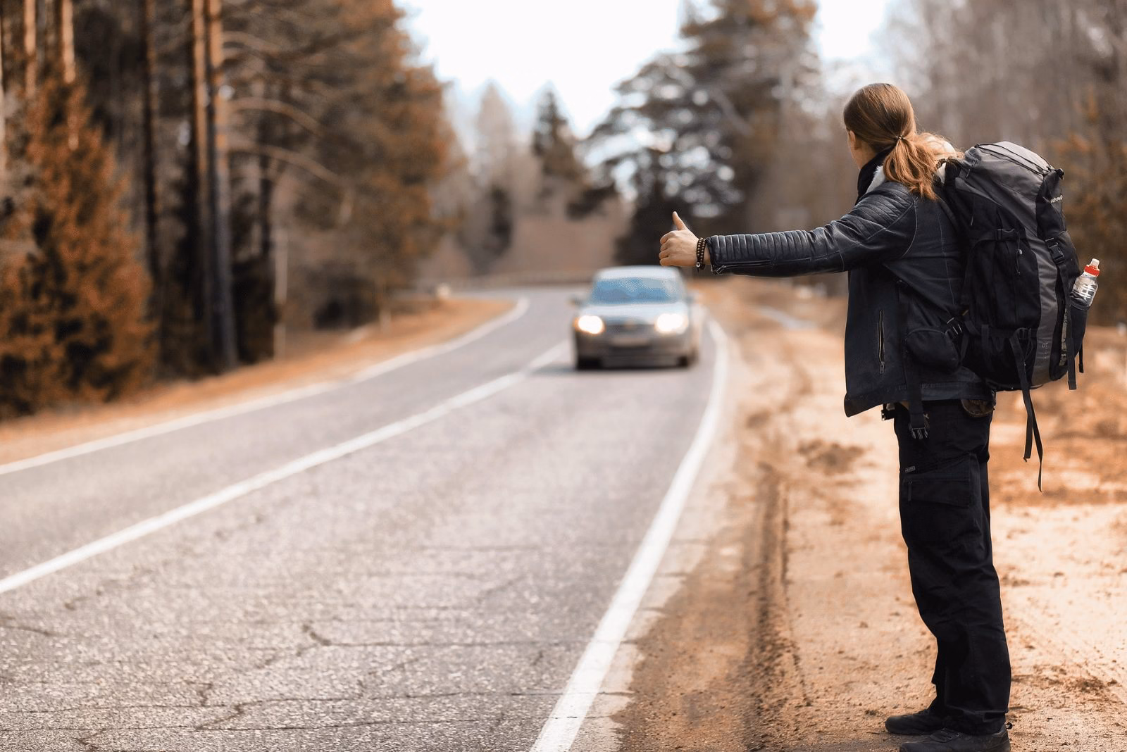 hitchhiking on the road