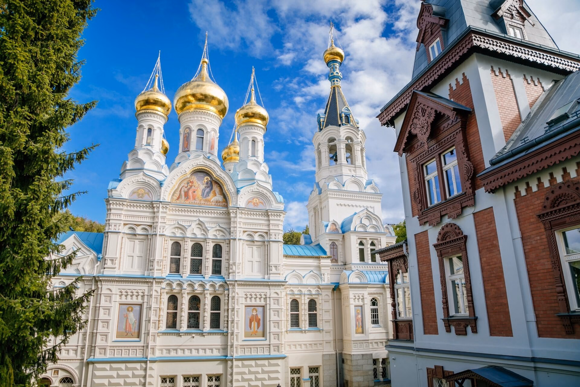 The Orthodox Church of St. Peter and Paul in Karlovy Vary with golden domes
