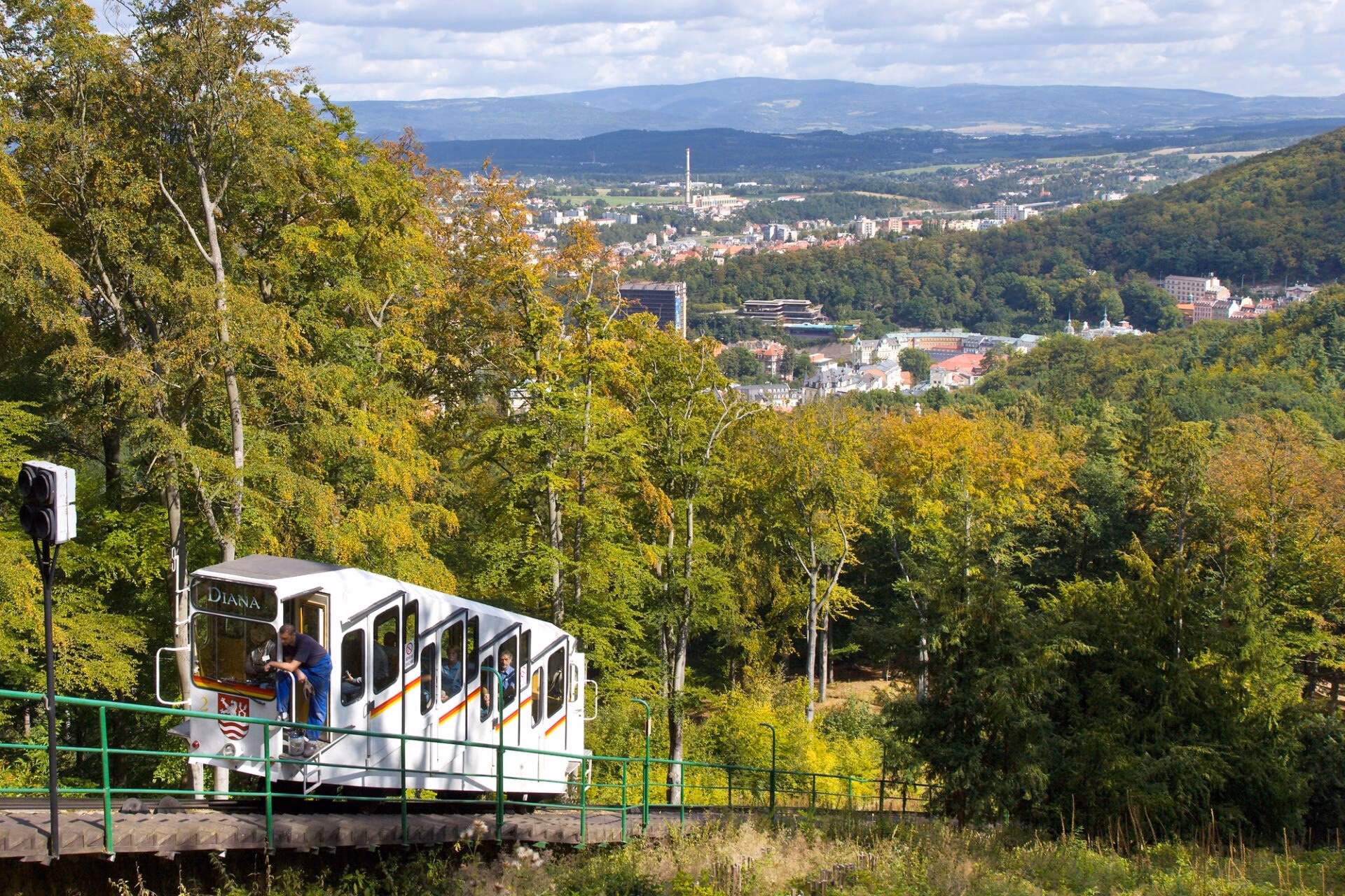 The funicular to the Diana Lookout Tower in Karlovy Vary