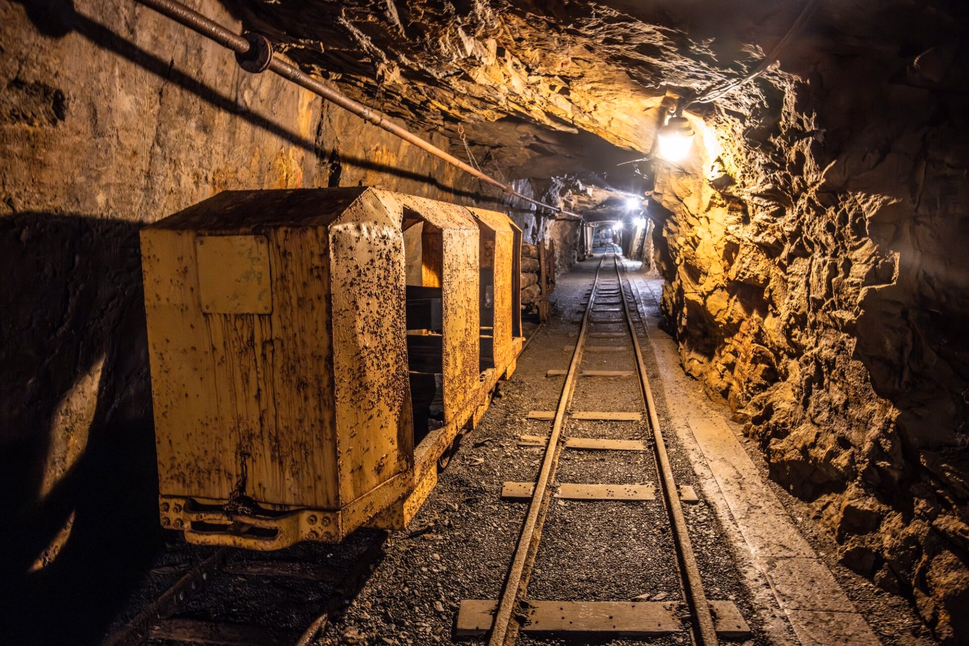 Mining trolleys in the Jáchymov mine showcasing the region's mining history
