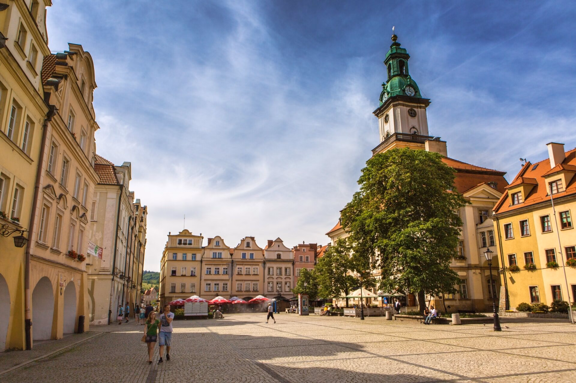 Town Hall Square in Jelenia Góra with the town hall and baroque arcaded houses