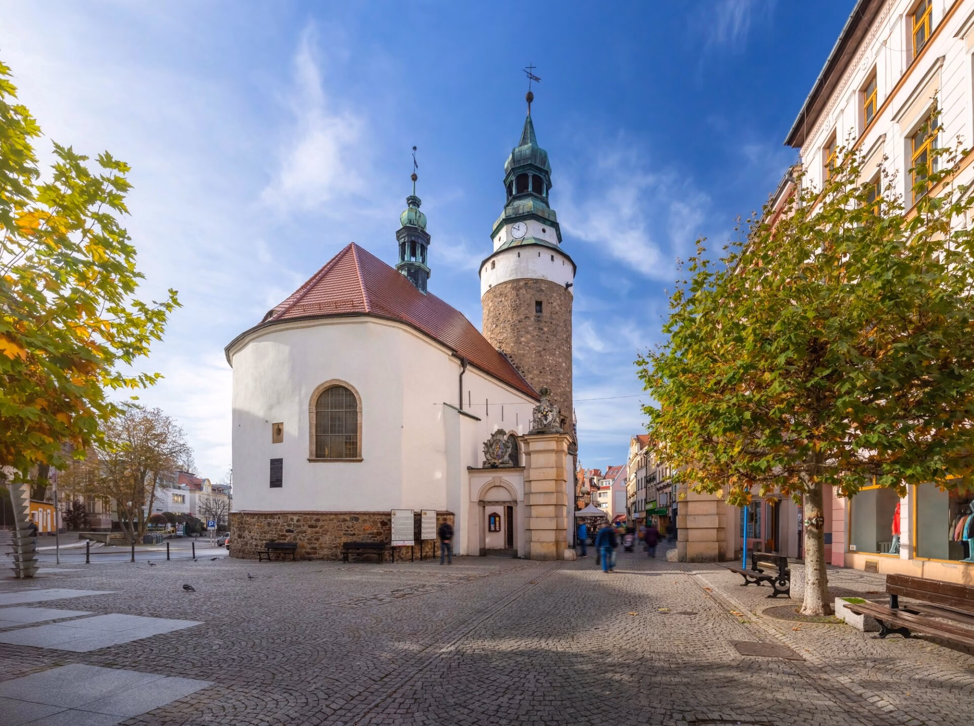 St Anne's Chapel and the Wojanowska Tower with gate (Baszta Zamkowa) in central Jelenia Góra