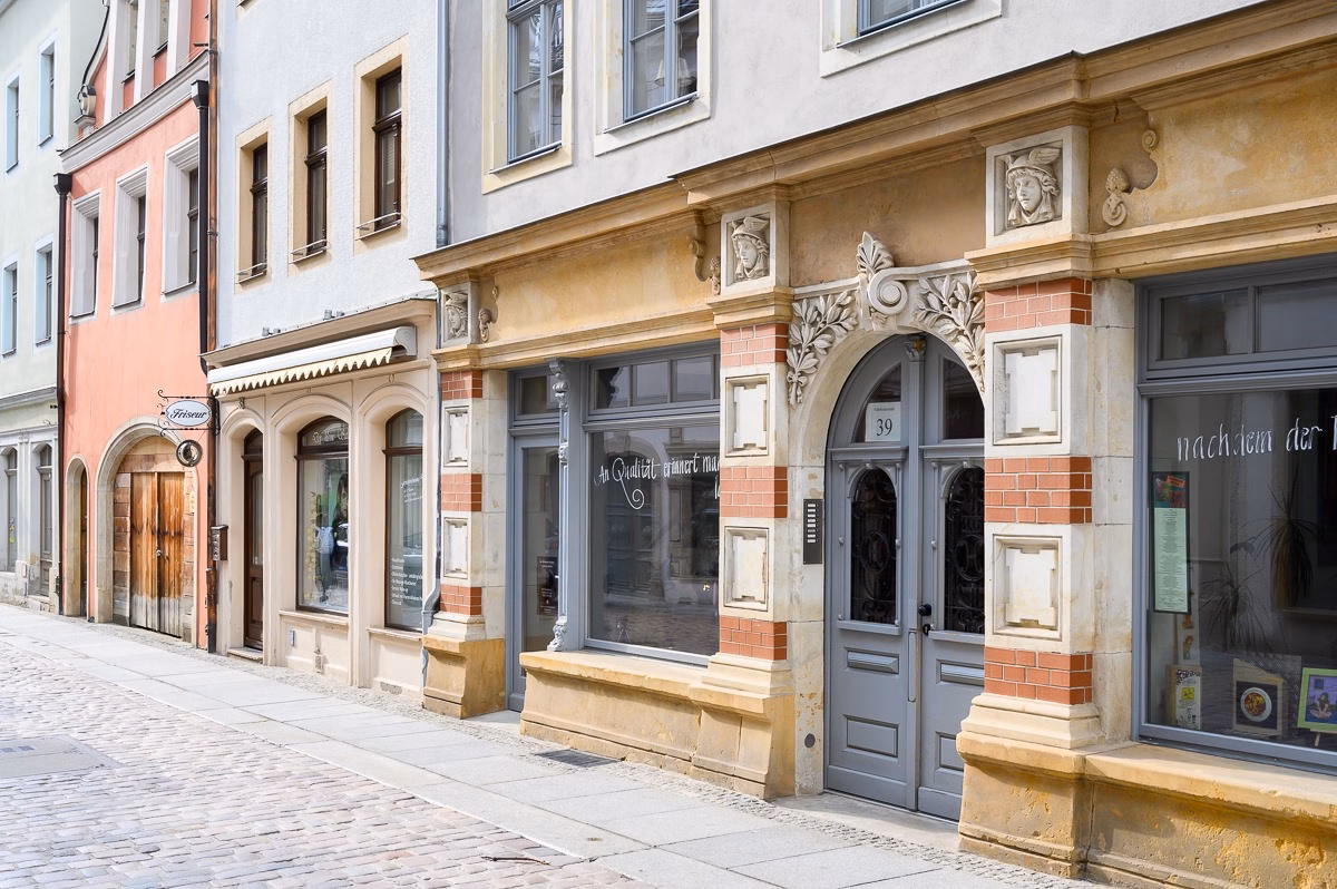 Renaissance façade with portals and sgraffito on a burgher house in Pirna