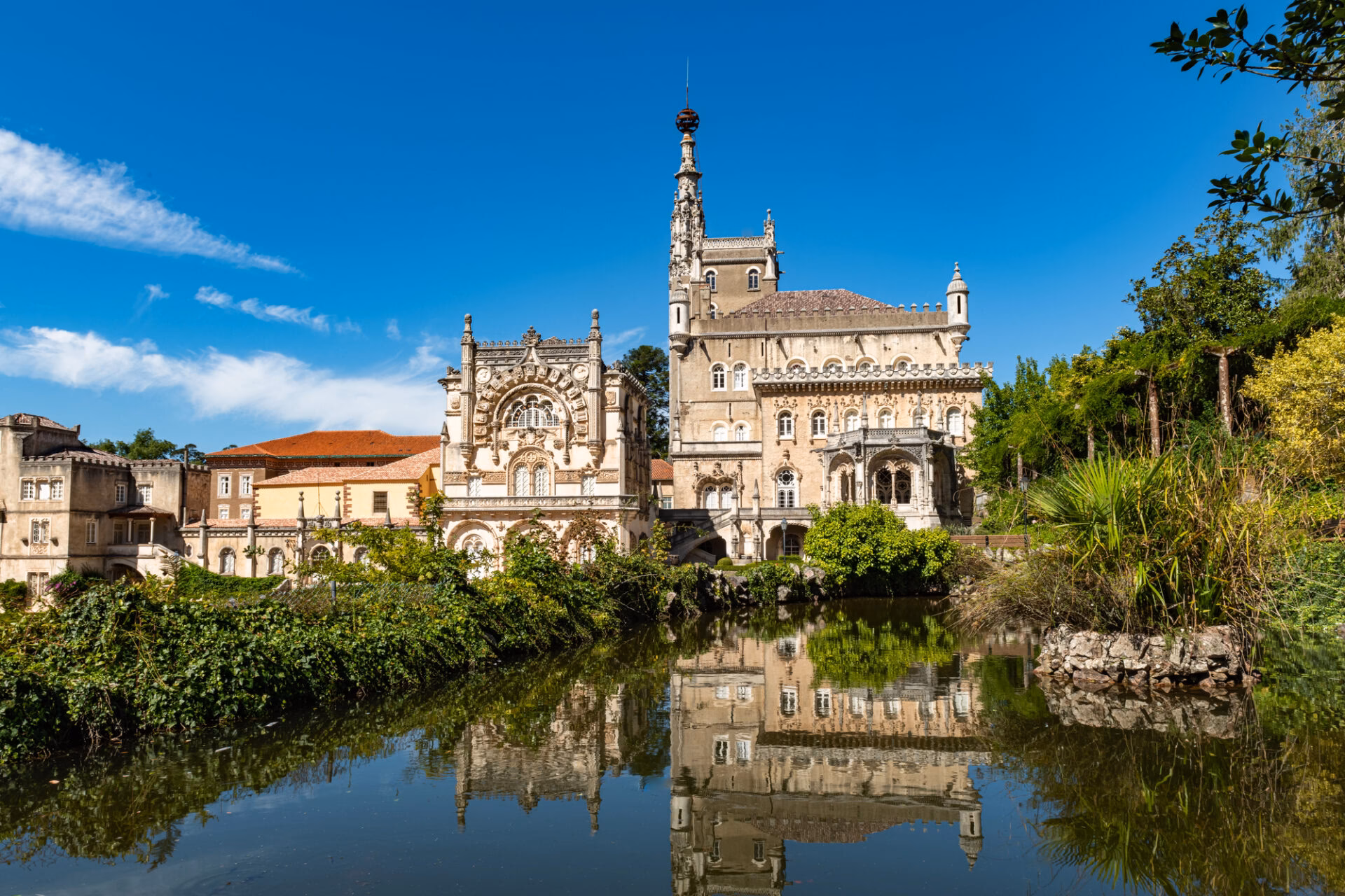 The Neo-Manueline Palácio do Buçaco surrounded by forest near Coimbra