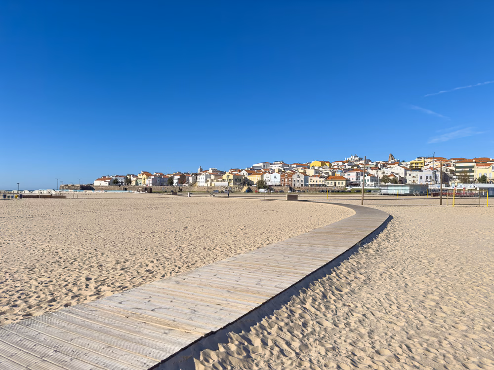 A wooden boardwalk across the beach in Buarcos near Figueira da Foz