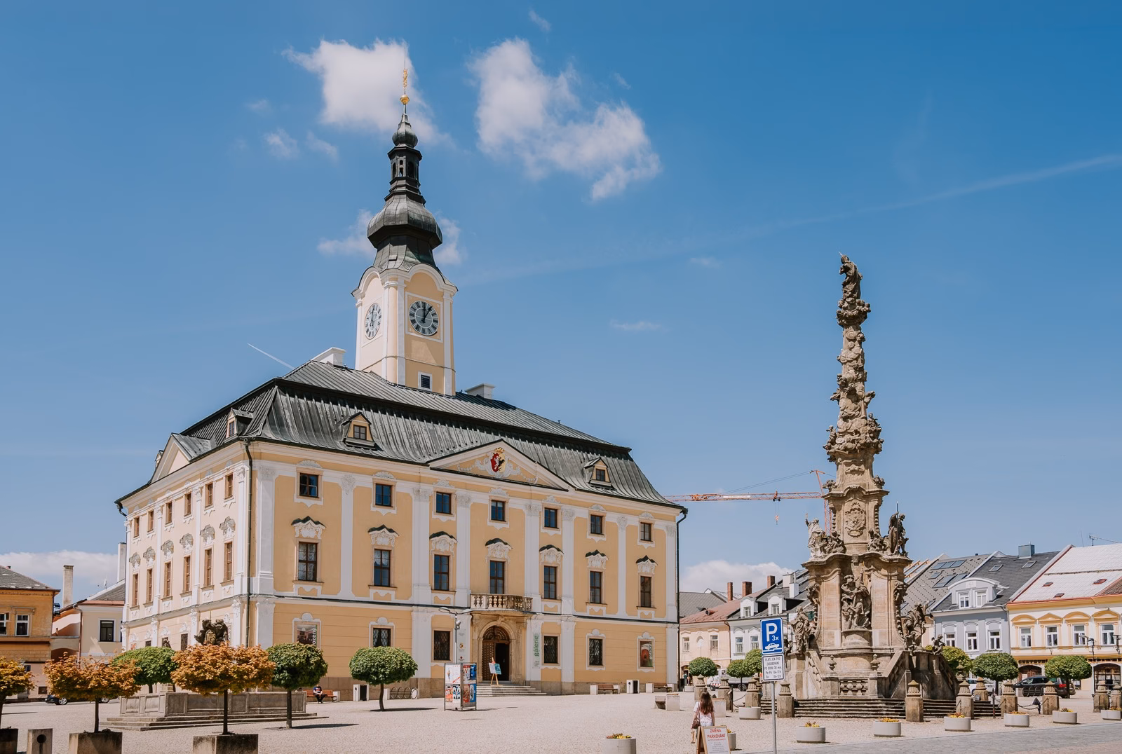 Bohuslav Martinů Square in Polička with the town hall and Baroque column