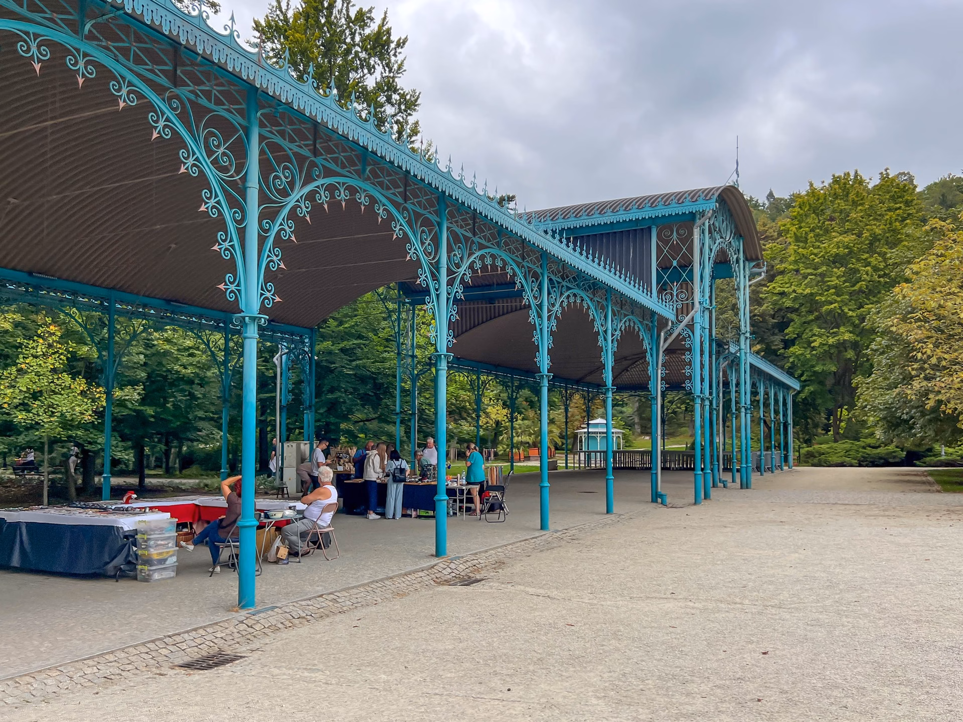 Art Nouveau metal colonnade in front of the spa theatre in Park Zdrojowy in Kudowa-Zdrój