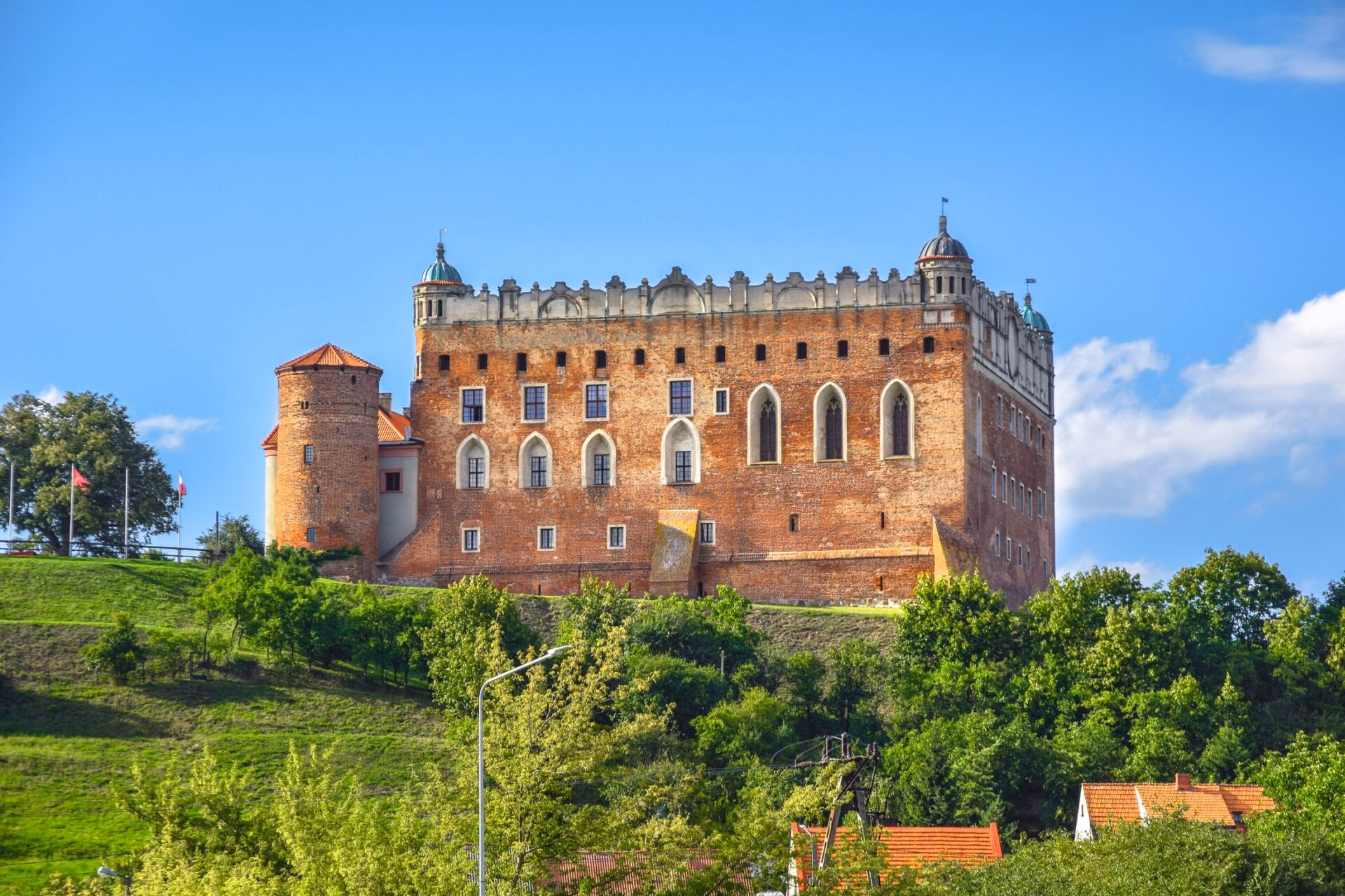 Golub-Dobrzyń Castle on a hill, a Gothic fortress rebuilt in Renaissance style