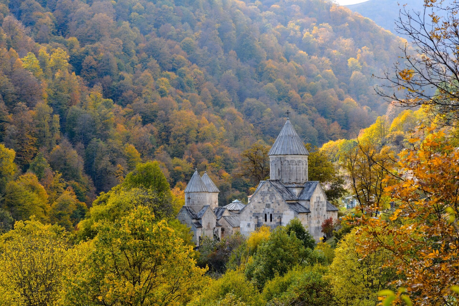 Haghartsin Monastery amid the autumn-coloured forests of Dilijan National Park
