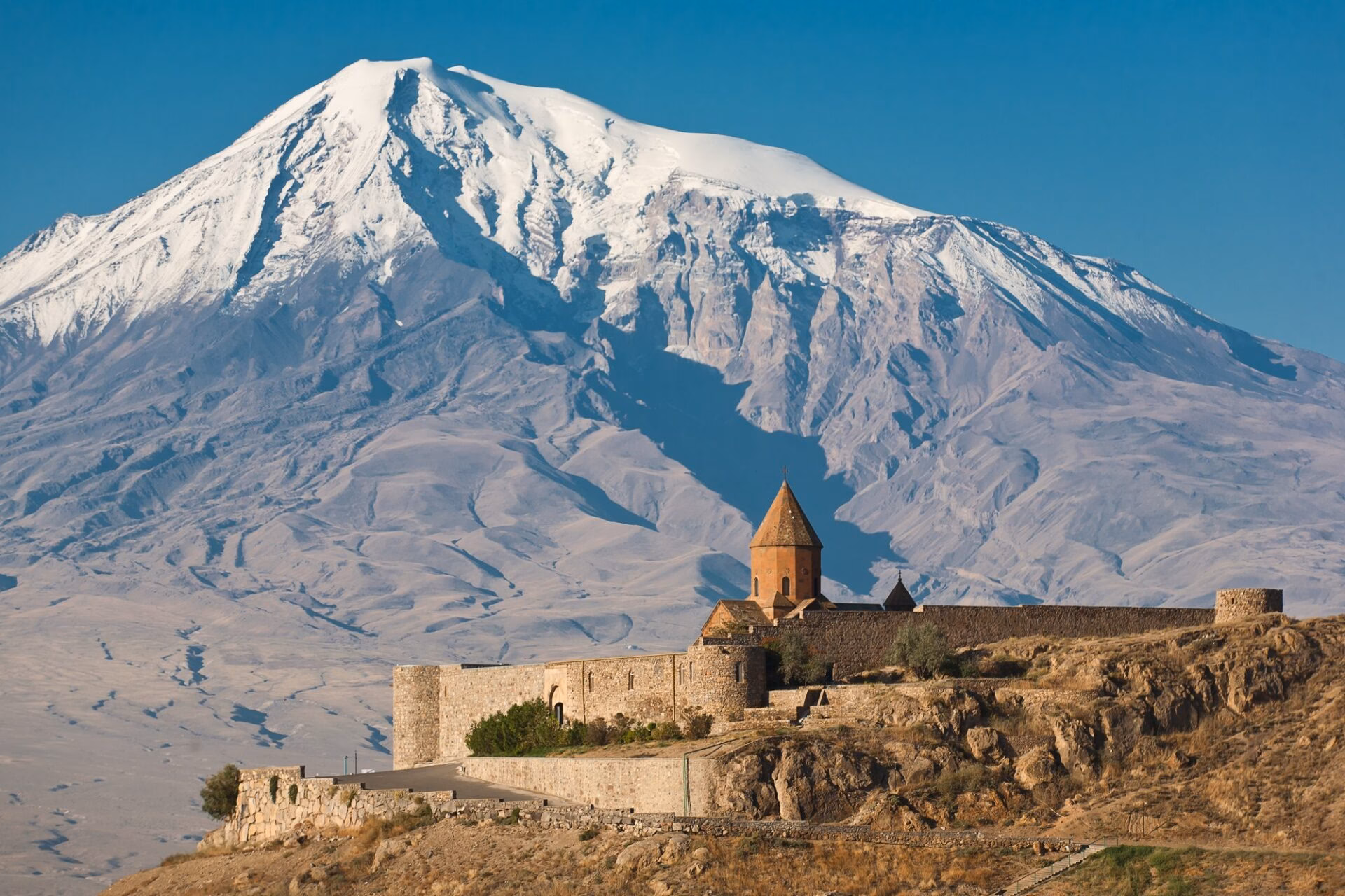 Khor Virap Monastery with the massif of Mount Ararat in the background, Armenia