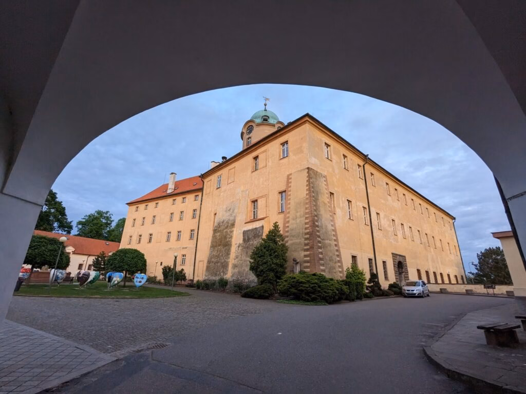 Poděbrady Castle with its clock tower, birthplace of King George of Poděbrady