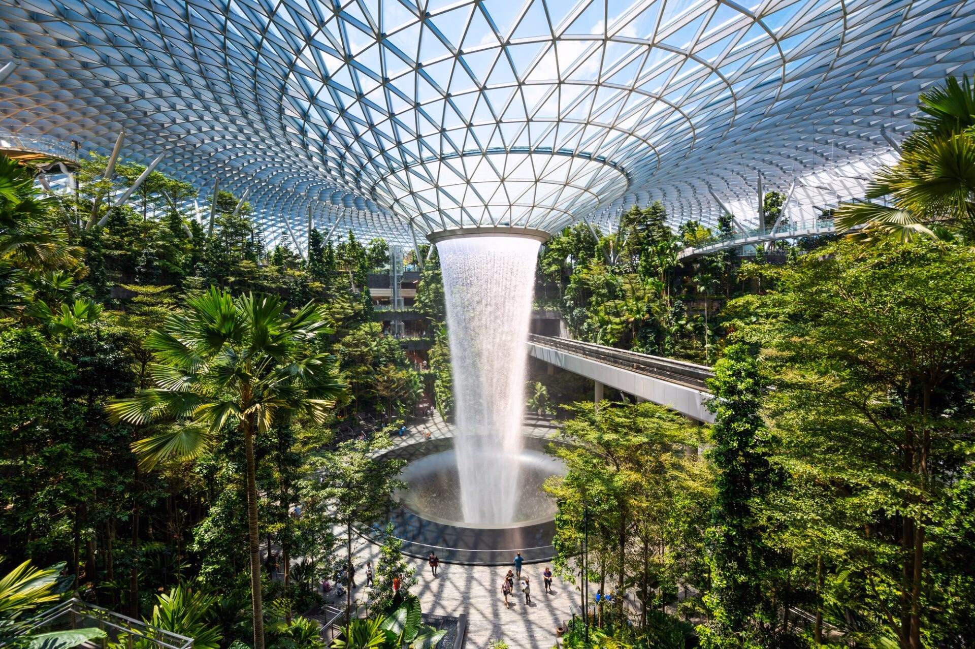 Rain Vortex waterfall at Jewel Changi, the tallest indoor waterfall in the world