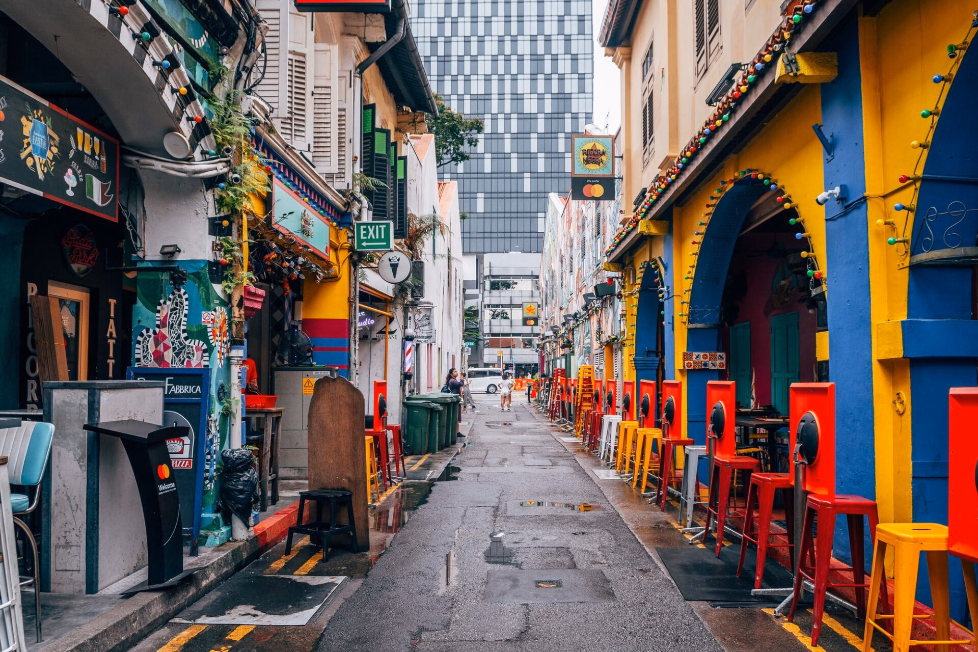 Colorful facades and bars on Haji Lane in Singapore