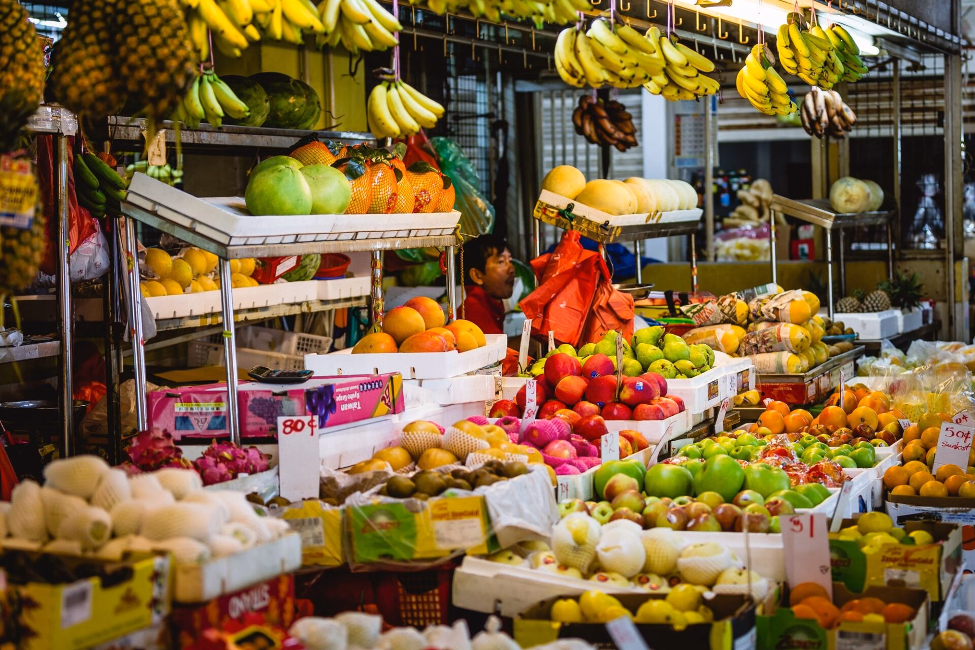 Fruit stall at a market in Singapore's Chinatown