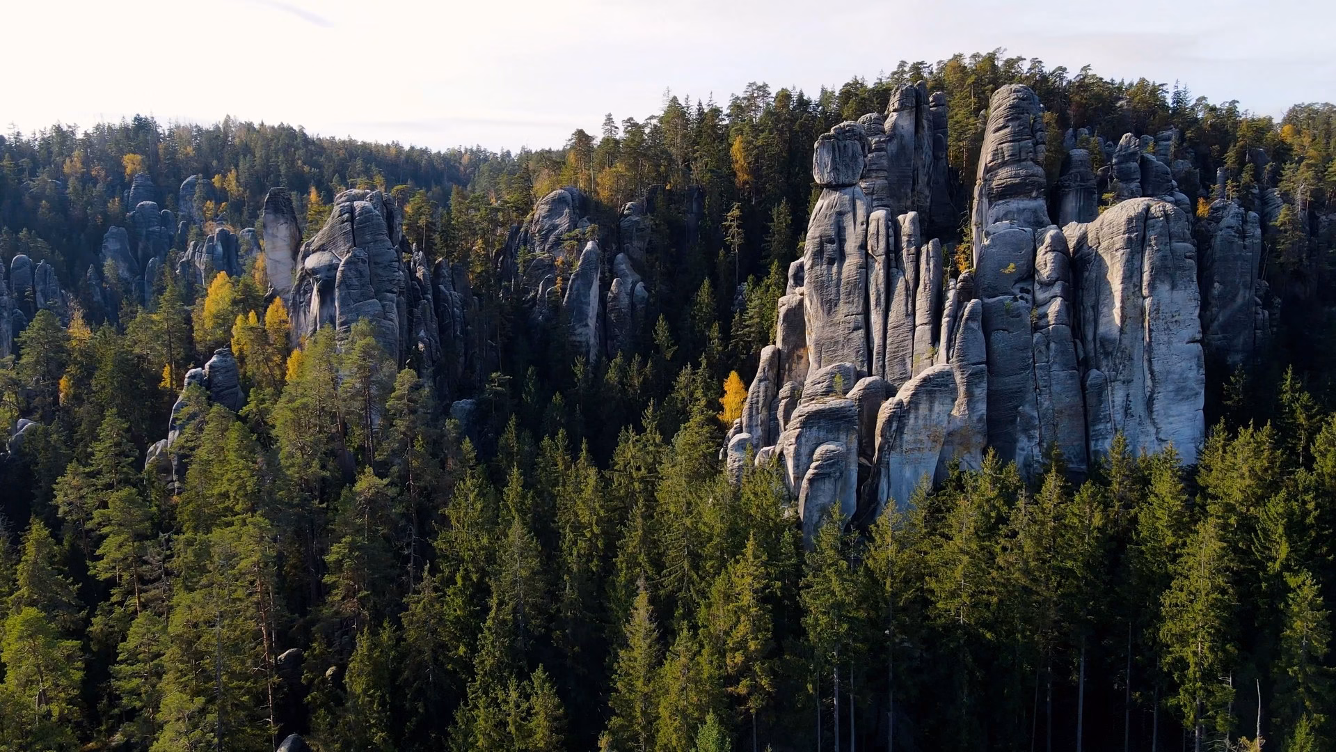 Adršpach Rocks Aerial view of the sandstone towers of the Adršpach rocks surrounded by autumn forest