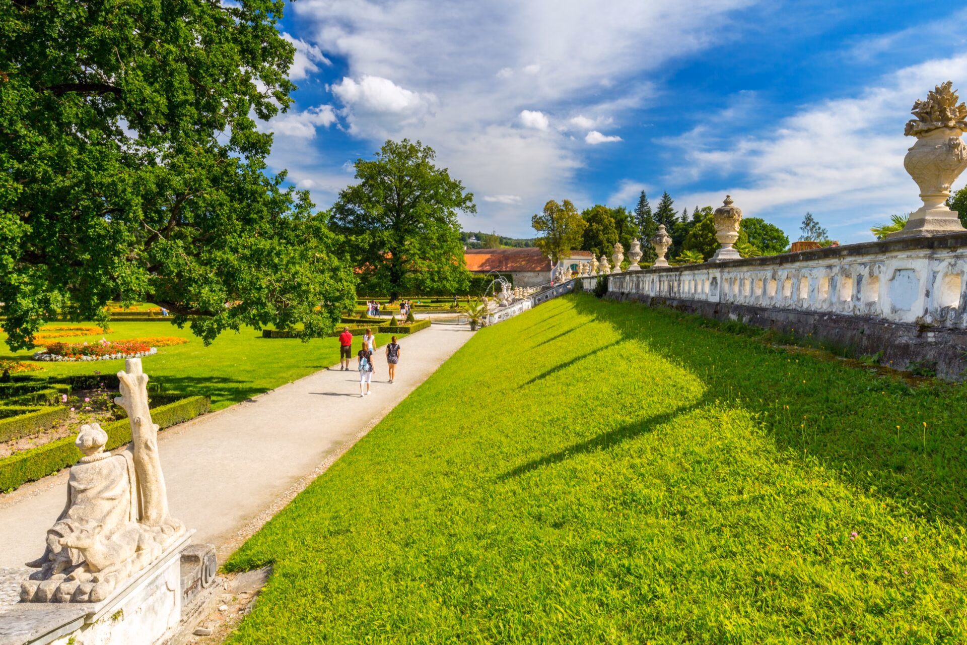 The Castle Garden Castle garden in Cesky Krumlov with balustrade and baroque vases