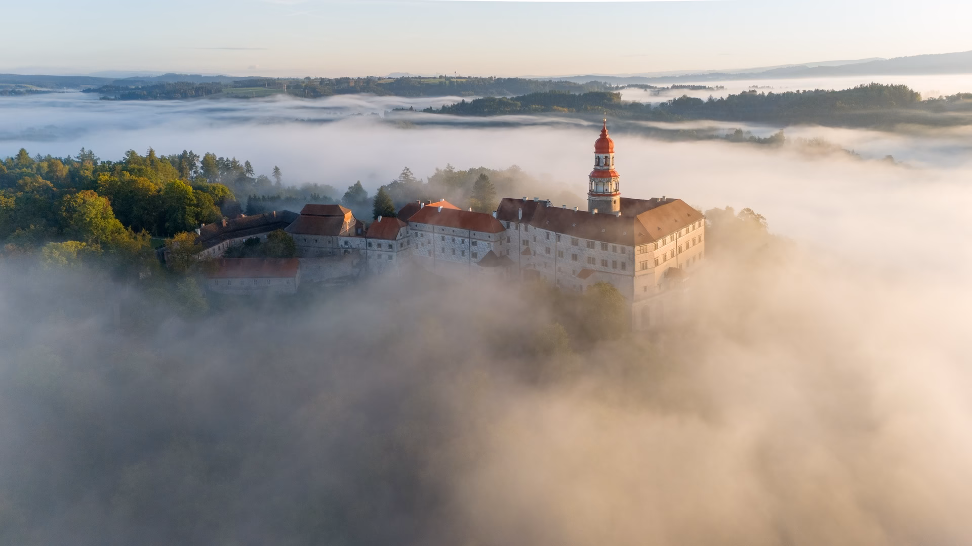 Náchod Castle Aerial view of Náchod Castle surrounded by morning mist