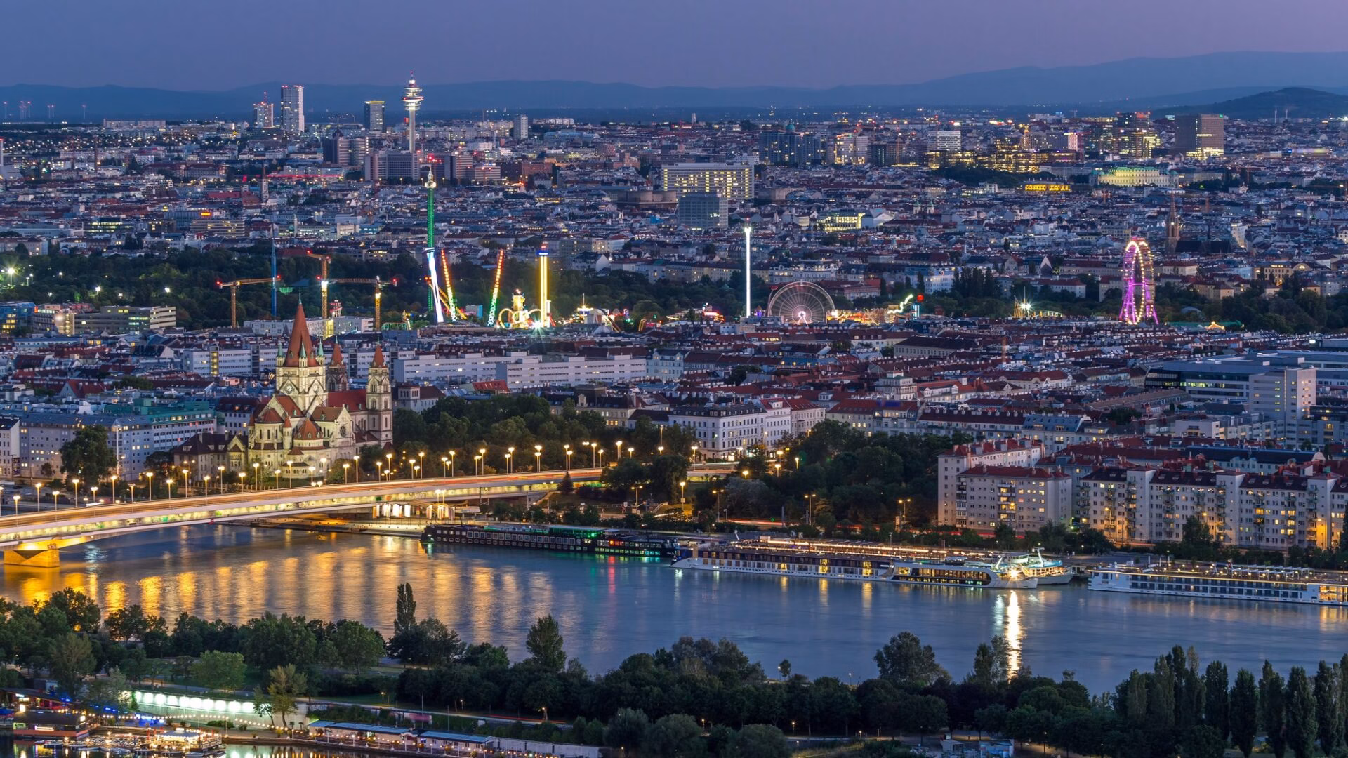 Evening panorama of Vienna with St. Stephen's Cathedral