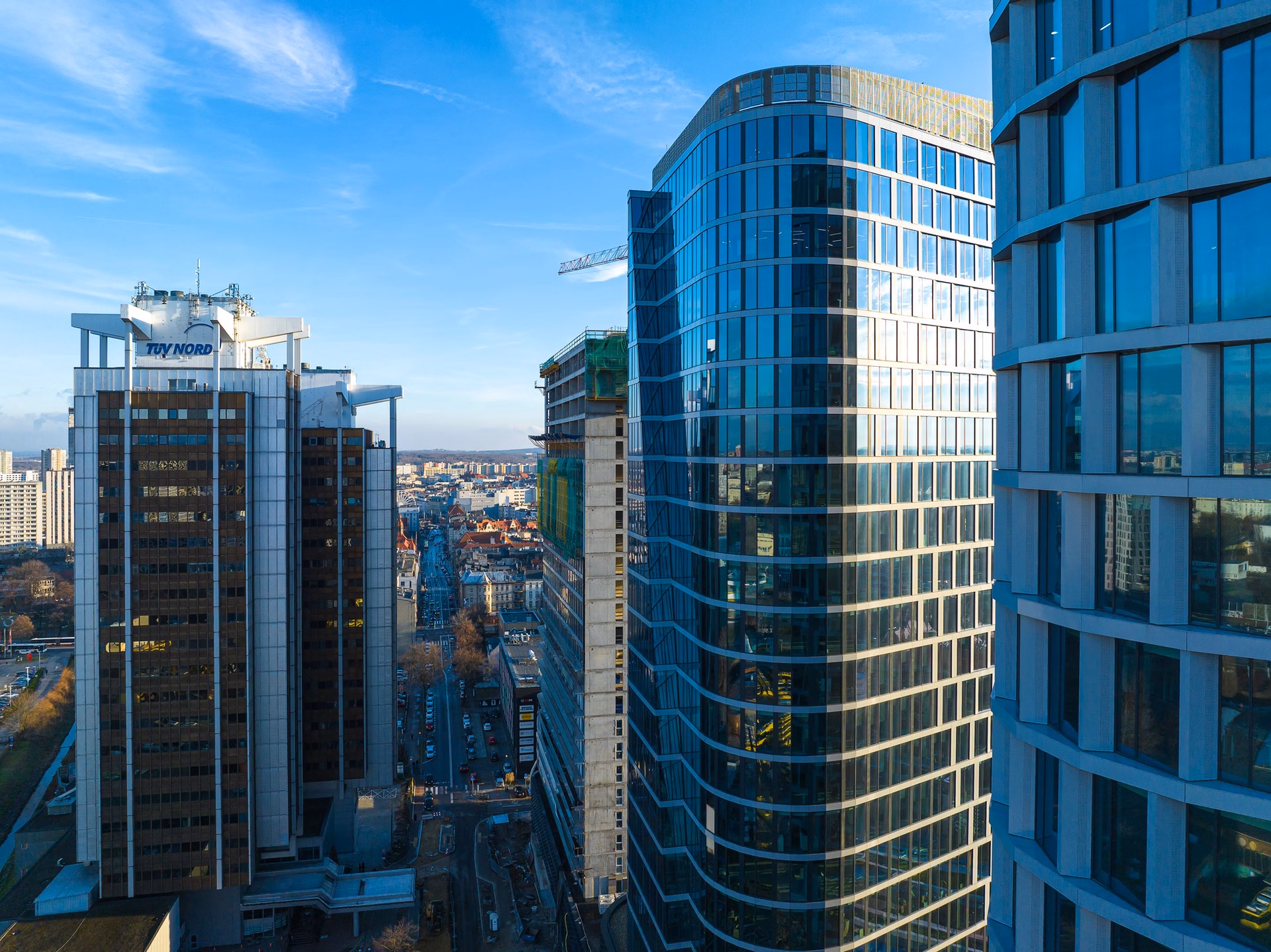 Tall buildings and modern architecture in the centre of Katowice